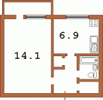 Планировка однокомнатной квартиры тип 1 Дом № 3  Малиновского ул.  Оболонский район  Улицы  Киева