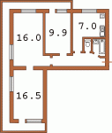 Планировка трехкомнатной квартиры тип 6 Дом № 3  Малиновского ул.  Оболонский район  Улицы  Киева