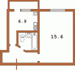 Планировка однокомнатной квартиры тип 5 Дом № 3  Малиновского ул.  Оболонский район  Улицы  Киева