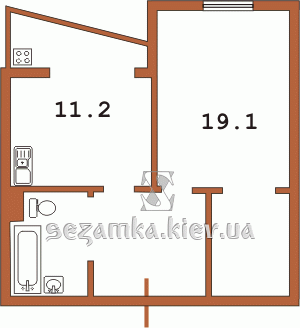 Планировка однокомнатной квартиры тип 1Б (перепланирована) Планировка однокомнатной квартиры тип 1Б (перепланирована) Серия БПС-6