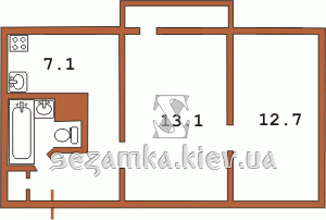Планировка двухкомнатной квартиры тип 6В Планировка двухкомнатной квартиры тип 6В Кирпичная девятиэтажная хрущевка