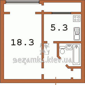 Планировка однокомнатной квартиры - тип 1 Планировка однокомнатной квартиры - тип 1 чешка с эркером 12У