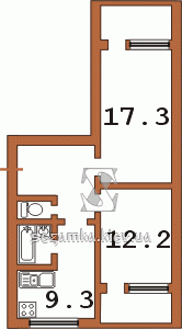 Планировка двухкомнатной квартиры тип 3 Планировка двухкомнатной квартиры тип 3 Серия КТ, КТ-12, КТ-16;