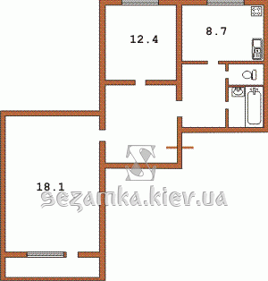 Планировка двухкомнатной квартиры тип 5 Планировка двухкомнатной квартиры тип 5 Серия КТ, КТ-12, КТ-16;