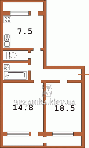Планировка двухкомнатной квартиры тип 7 Планировка двухкомнатной квартиры тип 7 чешка с эркером 12У