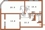 Планировка двухкомнатной квартиры (тип 2) Тип 9 (Пивденна Брама)  Планировки серийные - Каркасно-монолитные  (20)