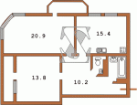 Планировка двухкомнатной квартиры (тип 3) Тип 9 (Пивденна Брама)  Планировки серийные - Каркасно-монолитные  (20)