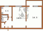 Планировка двухкомнатной квартиры тип 2 438-ая (Переходная)  Планировки серийные - "Хрущевки","Сталинки"  (10)