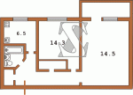 Планировка двухкомнатной квартиры тип 2 (перепланирована) 438-ая (Переходная)  Планировки серийные - "Хрущевки","Сталинки"  (10)