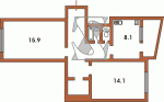 Планировка двухкомнатной квартиры (трехкомнатная без одной комнаты) Внешний вид Серия БПС-6