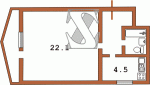 Планировка квартиры, примыкающей со стороны холла к лестничной клетке (единственная с ванной) 1-380  Планировки серийные - "Гостинки"  (12)