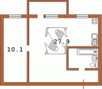 Планировка двухкомнатной квартиры тип 1 (перепланирована) 438-ая (Переходная)  Планировки серийные - "Хрущевки","Сталинки"  (10)