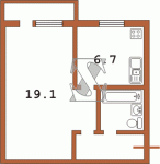 Планировка однокомнатной квартиры тип 4 438-ая (Переходная)  Планировки серийные - "Хрущевки","Сталинки"  (10)