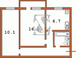 Планировка двухкомнатной квартиры тип 3 (перепланироана) 438-ая (Переходная)  Планировки серийные - "Хрущевки","Сталинки"  (10)