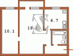Планировка двухкомнатной квартиры тип 3 438-ая (Переходная)  Планировки серийные - "Хрущевки","Сталинки"  (10)