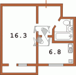 Планировка однокомнатной квартиры тип 2 438-ая (Переходная)  Планировки серийные - "Хрущевки","Сталинки"  (10)