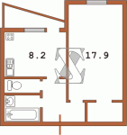 Планировка однокомнатной квартиры тип 1А (перепланирована) Вид дома с большими окнами Серия БПС-6