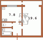 Планировка однокомнатной квартиры тип 3 чешка с эркером 11У  Планировки серийные - "464, чешки"  (10)
