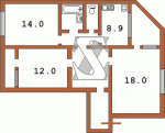 Планировка трехкомнатной квартиры тип 3 Серия АППС, АППС-134, АППС-люкс  Планировки серийные - "полнометражные" панельные  (20)