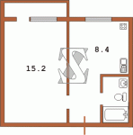 Стандартная квартира в сторону подьезда с одиночным балконом (перепланирована) ММ-640  Планировки серийные - "Гостинки"  (12)