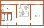 Планировка двухкомнатной квартиры тип 5 Вид дома 4 Кирпичная девятиэтажная хрущевка