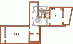 Планировка однокомнатной квартиры (фактически трехкомнатная с закрытыми двумя комнатами) Серия БПС-6  Планировки серийные - "полнометражные" панельные  (20)