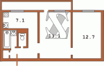 Планировка двухкомнатной квартиры тип 6 Планировка однокомнатной квартиры (торцевая, перепланирована) Кирпичная девятиэтажная хрущевка