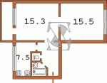 Планировка двухкомнатной квартиры тип 7 480-ая (Кирпичная хрущевка)  Планировки серийные - "Хрущевки","Сталинки"  (10)