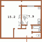 Планировка однокомнатной квартиры тип 5 Гостинка "чешка"  Планировки серийные - "Гостинки"  (12)