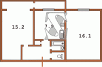 Планировка двухкомнатной квартиры (вторая комната за счет калясочной) Гостинка "чешка"  Планировки серийные - "Гостинки"  (12)