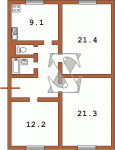 Планировка трехкомнатной квартиры тип 1 Сталинка  Планировки серийные - "Хрущевки","Сталинки"  (10)
