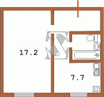 Планировка однокомнатной квартиры тип 4 Планировка однокомнатной квартиры (торцевая, перепланирована) Кирпичная девятиэтажная хрущевка