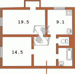 Планировка двухкомнатной квартиры тип 7 Сталинка  Планировки серийные - "Хрущевки","Сталинки"  (10)