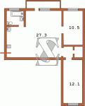 Планировка трехкомнатной квартиры тип 3 (перепланирована) 438-ая (Переходная)  Планировки серийные - "Хрущевки","Сталинки"  (10)