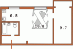 Планировка двухкомнатной квартиры тип 9 Кирпичная девятиэтажная хрущевка  Планировки серийные - "Хрущевки","Сталинки"  (10)
