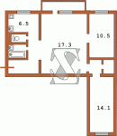 Планировка трехкомнатной квартиры тип 3 480-ая (Кирпичная хрущевка)  Планировки серийные - "Хрущевки","Сталинки"  (10)