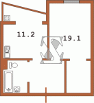 Планировка однокомнатной квартиры тип 1Б (перепланирована) Дом с торцевым окном Серия БПС-6