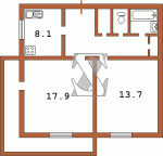 Планировка двухкомнатной квартиры тип 2 124-87-10  Планировки серийные - Кирпичные  (29)