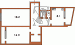 Планировка двухкомнатной квартиры (трехкомнатная без одной комнаты) - 2 Планировка двухкомнатной квартиры (трехкомнатная без одной комнаты) - 2 Серия БПС-6