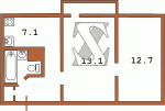 Планировка двухкомнатной квартиры тип 6В Вид дома 4 Кирпичная девятиэтажная хрущевка