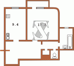 Планировка однокомнатной квартиры тип 2 Сталинка  Планировки серийные - "Хрущевки","Сталинки"  (10)