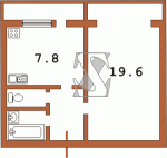 Планировка однокомнатной квартиры тип 3А чешка с эркером 11У  Планировки серийные - "464, чешки"  (10)