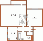 Планировка двухкомнатной квартиры тип 10 Сталинка  Планировки серийные - "Хрущевки","Сталинки"  (10)