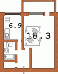 Планировка однокомнатной квартиры тип 3 Гостинка "чешка"  Планировки серийные - "Гостинки"  (12)
