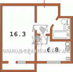 Планировка однокомнатной квартиры тип 4 Панельная хрущевка  Планировки серийные - "Хрущевки","Сталинки"  (10)