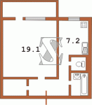 Планировка однокомнатной квартиры Вид дома 3 Серия КП