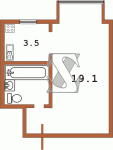 Планировка однокомнатной квартиры тип 5 (перепланирована) 438-ая (Переходная)  Планировки серийные - "Хрущевки","Сталинки"  (10)