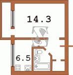 Планировка однокомнатной квартиры тип 1 480-ая (Кирпичная хрущевка)  Планировки серийные - "Хрущевки","Сталинки"  (10)