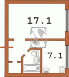 Планировка однокомнатной квартиры тип 2 480-ая (Кирпичная хрущевка)  Планировки серийные - "Хрущевки","Сталинки"  (10)