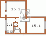 Планировка двухкомнатной квартиры тип 1 480-ая (Кирпичная хрущевка)  Планировки серийные - "Хрущевки","Сталинки"  (10)